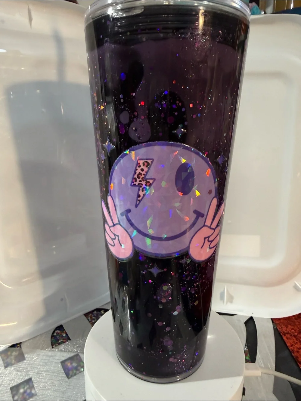 Over Stimulated Moms Club Purple Glitter Tumbler